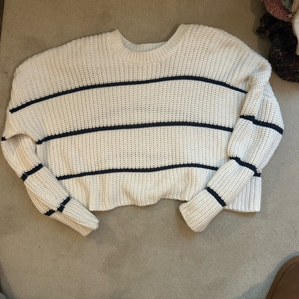 moon & madison Cream and Black Striped Sweater